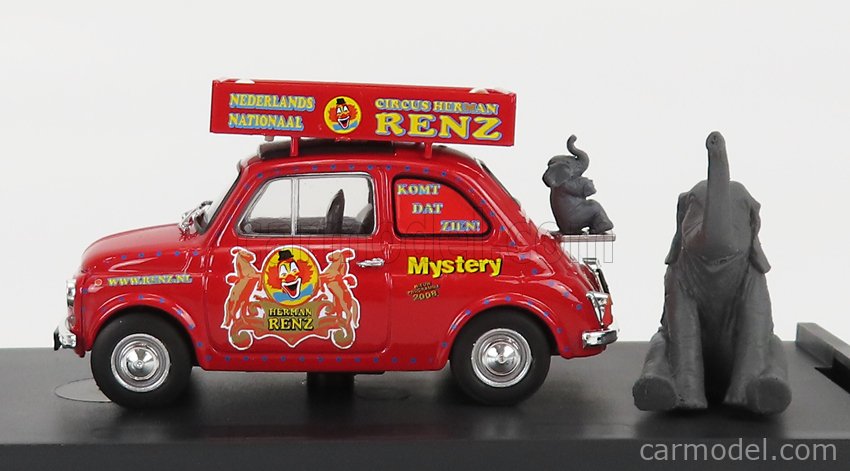 Fiat 500R Veicolo Pubblicitario 1972 - Circo Circus Herman Renz Olanda With Two Elefants Figúrky - Mystery 2008 1:43 Brumm červená