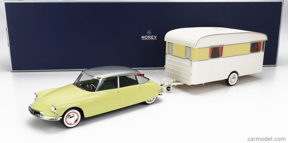 Citroen DS19 With Roulotte 1960 1:18 Norev žltá biela