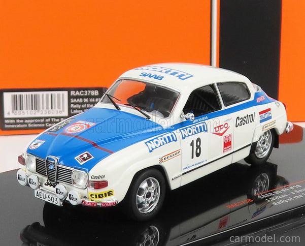 Saab 96 V4 N°18 Rally 1000 Lakes 1976 J.Vilkas - J.Soini 1:43 IXO Models biela modrá