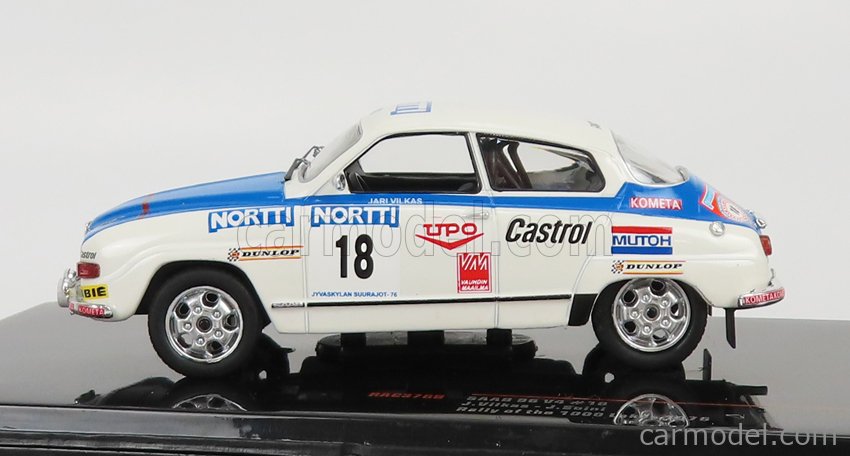 Saab 96 V4 N°18 Rally 1000 Lakes 1976 J.Vilkas - J.Soini 1:43 IXO Models biela modrá