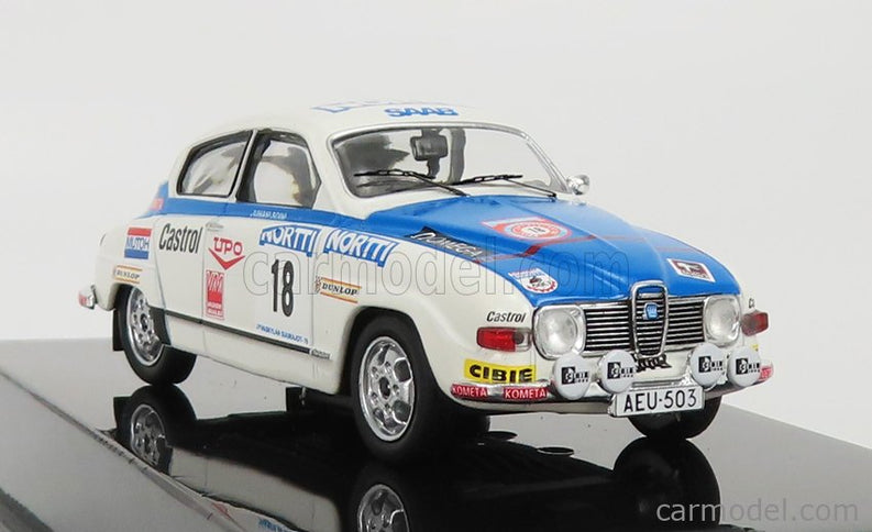 Saab 96 V4 N°18 Rally 1000 Lakes 1976 J.Vilkas - J.Soini 1:43 IXO Models biela modrá