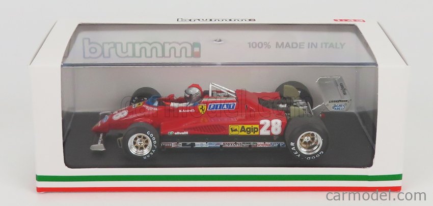 Ferrari F1 126C2 N°28 3. Miesto Italy GP 1982 Mario Andretti - With Driver Figúrka 1:43 Brumm červená