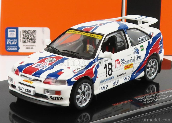 Ford Escort RS Cosworth N°18 Rally Bohemia 1996 V.Blahna - J.Pelc 1:43 IXO Models biela modrá červená