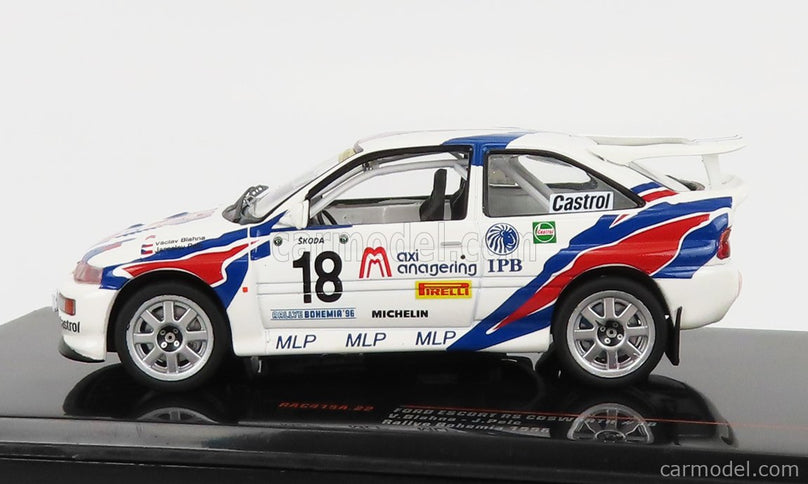 Ford Escort RS Cosworth N°18 Rally Bohemia 1996 V.Blahna - J.Pelc 1:43 IXO Models biela modrá červená
