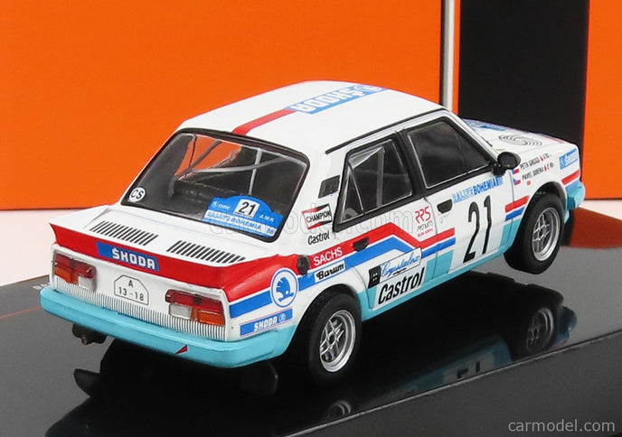 Skoda 130LR N°21 Rally Bohemia 1988 P.Sibera - P.Gross 1:43 IXO Models biela svetlomodrá červená