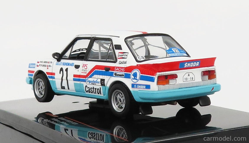 Skoda 130LR N°21 Rally Bohemia 1988 P.Sibera - P.Gross 1:43 IXO Models biela svetlomodrá červená