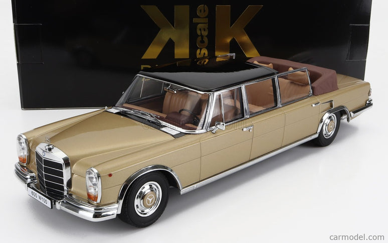 Mercedes Benz S-Class 600 Pullman (W100) Landaulet Semiconvertible 1964 1:18 KK Scale zlatá metalická čierna