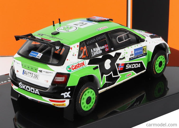 Skoda Fabia RALLY2 EVO N°21 Rally Estland 2022 A.Mikkelsen - T.Eriksen 1:43 IXO Models zelená biela čierna