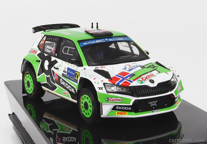 Skoda Fabia RALLY2 EVO N°21 Rally Estland 2022 A.Mikkelsen - T.Eriksen 1:43 IXO Models zelená biela čierna