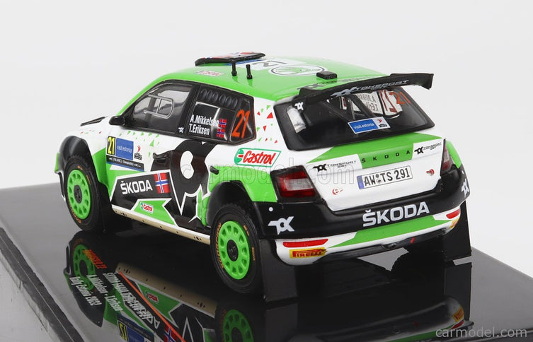 Skoda Fabia RALLY2 EVO N°21 Rally Estland 2022 A.Mikkelsen - T.Eriksen 1:43 IXO Models zelená biela čierna