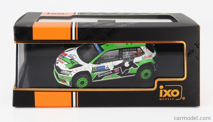 Skoda Fabia RALLY2 EVO N°21 Rally Estland 2022 A.Mikkelsen - T.Eriksen 1:43 IXO Models zelená biela čierna