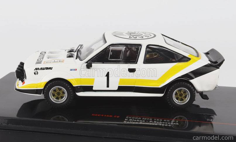Skoda 160RS Mtx (night Version) N°1 Rally Sumava 1984 V.Blahna - P.Scovanek 1:43 IXO Models biela čierna žltá