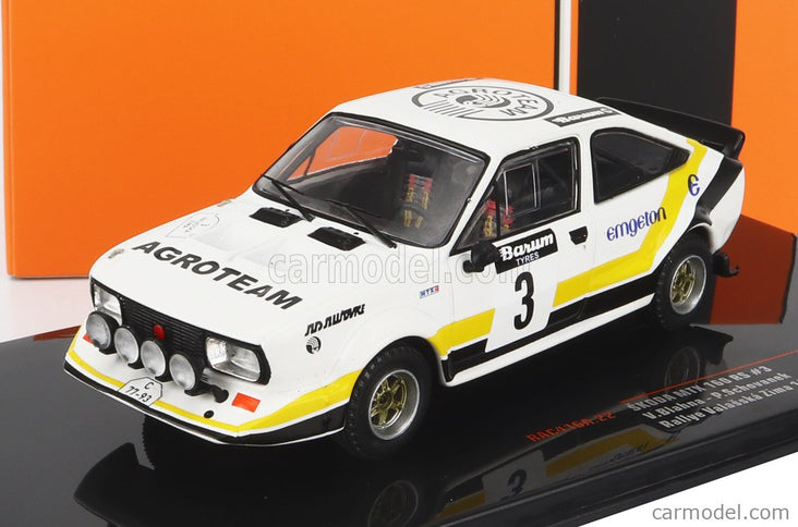 Skoda 160RS Mtx (night Version) N°3 Rally Valasskaa Zima 1984 V.Blahna - P.Scovanek 1:43 IXO Models biela čierna žltá