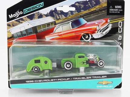 CHEVROLET | PICK-UP 1936 WITH TRAVELER TRAILER ROULOTTE CUSTOM 1936 | GREEN BLACK