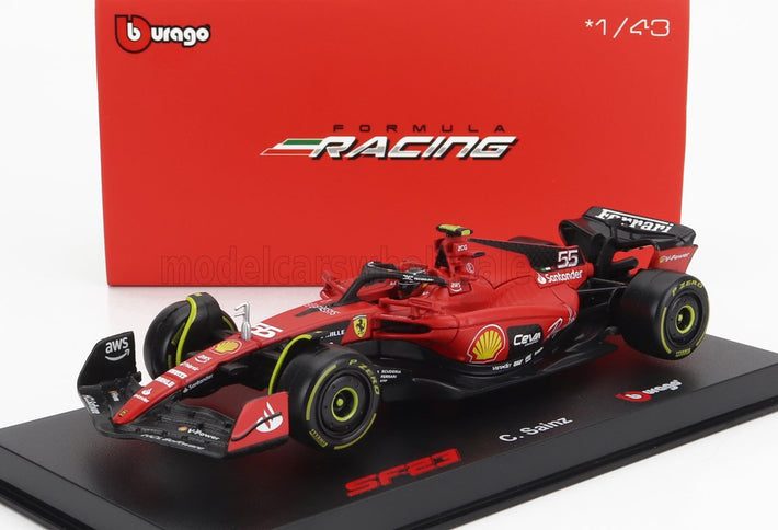 FERRARI | F1  SF-23 TEAM SCUDERIA FERRARI N 55 SEASON 2023 CARLOS SAINZ - WITH PILOT AND SHOWCASE - EXCLUSIVE CARMODEL | RED BLACK