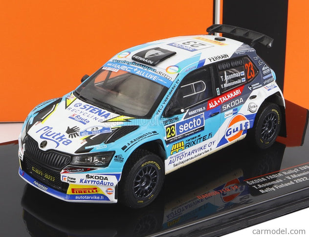 Skoda Fabia RALLY2 EVO N°23 Rally Finland 2022 T.Asunmaa - V.Mannisenmaki 1:43 IXO Models svetlomodrá biela