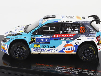 Skoda Fabia RALLY2 EVO N°23 Rally Finland 2022 T.Asunmaa - V.Mannisenmaki 1:43 IXO Models svetlomodrá biela
