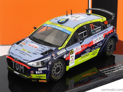 Hyundai i20 R5 N°11 Rally Polen 2022 T.Kristensson - A.Johansson 1:43 IXO Models svetlomodrá žltá červená čierna