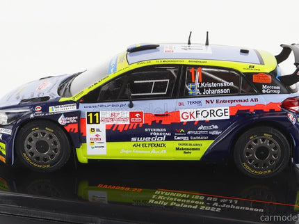 Hyundai i20 R5 N°11 Rally Polen 2022 T.Kristensson - A.Johansson 1:43 IXO Models svetlomodrá žltá červená čierna