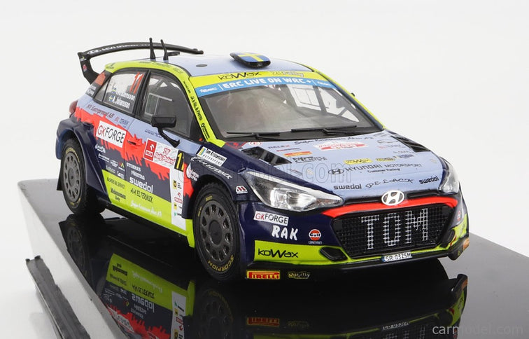 Hyundai i20 R5 N°11 Rally Polen 2022 T.Kristensson - A.Johansson 1:43 IXO Models svetlomodrá žltá červená čierna