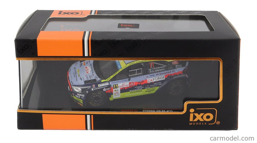 Hyundai i20 R5 N°11 Rally Polen 2022 T.Kristensson - A.Johansson 1:43 IXO Models svetlomodrá žltá červená čierna