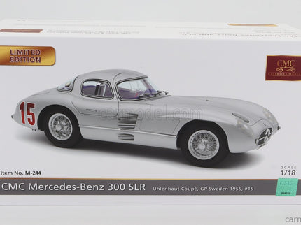 Mercedes Benz 300 Slr Uhlenhaut Coupe N°15 Sweden GP 1955 1:18 CMC strieborná