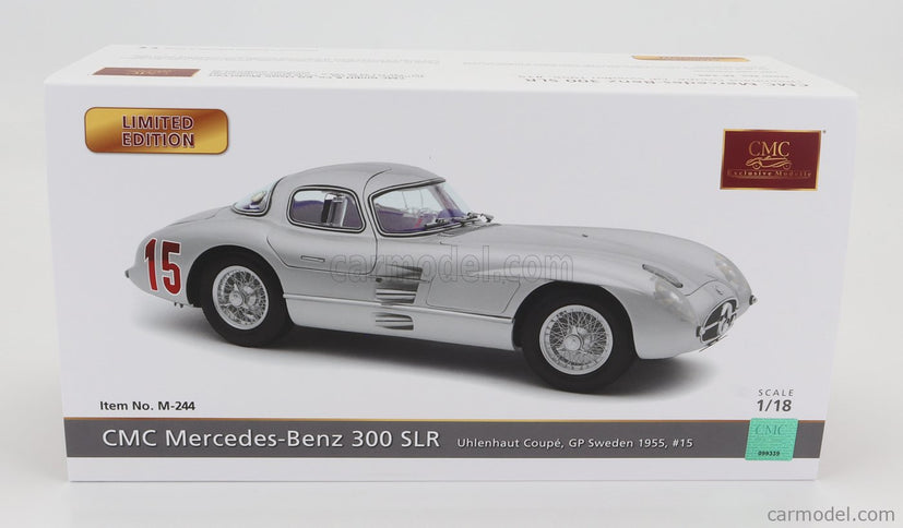 Mercedes Benz 300 Slr Uhlenhaut Coupe N°15 Sweden GP 1955 1:18 CMC strieborná