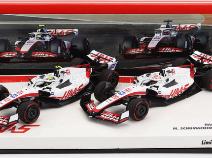 HAAS | F1  SET 2X VF-22 TEAM HAAS N 20 5th BAHRAIN GP 2022 KEVIN MAGNUSSEN + N 47 BAHRAIN GP 2022 MICK SCHUMACHER | WHITE BLACK RED