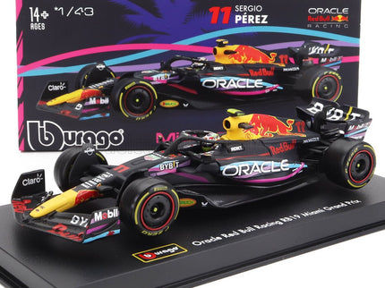 RED BULL | F1  RB19 TEAM ORACLE RED BULL RACING N 11 2nd MIAMI GP 2023 SERGIO PEREZ - WITH HELMET AND PLASTIC SHOWCASE | MATT BLUE