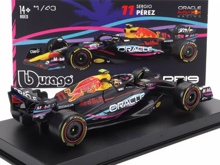 RED BULL | F1  RB19 TEAM ORACLE RED BULL RACING N 11 2nd MIAMI GP 2023 SERGIO PEREZ - WITH HELMET AND PLASTIC SHOWCASE | MATT BLUE