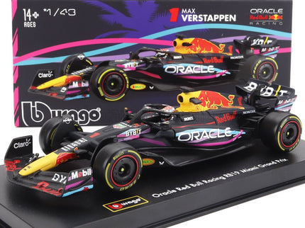 RED BULL | F1  RB19 TEAM ORACLE RED BULL RACING N 1 F1  RB19 TEAM ORACLE RED BULL RACING N 1 WORLD CHAMPION WINNER MIAMI GP 2023 MAX VERSTAPPEN - WITH HELMET AND PLASTIC SHOWCASE | MATT BLUE