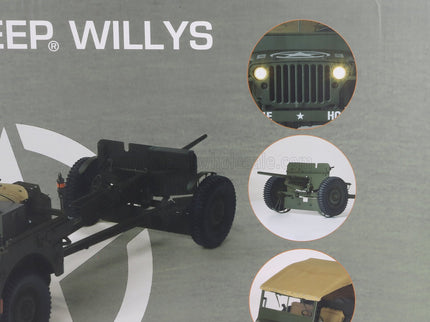 JEEP | WILLYS USA ARMY WITH TRAILER 1941 - WITH LIGHT & SOUND EFFECTS | MILITARY GREEN