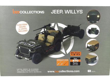 JEEP | WILLYS USA ARMY WITH TRAILER 1941 - WITH LIGHT & SOUND EFFECTS | MILITARY GREEN