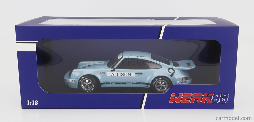 Porsche 911 Carrera 3.0 RSR N°9 Iroc Riverside 1974 Bobby Allison 1:18 Werk83 svetlomodrá