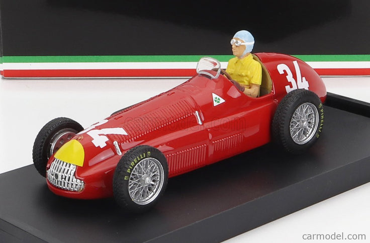 ALFA ROMEO F1 158 N°34 Víťaz Monaco GP 1950 Juan Manuel Fangio - With Driver Figúrka 1:43 Brumm červená