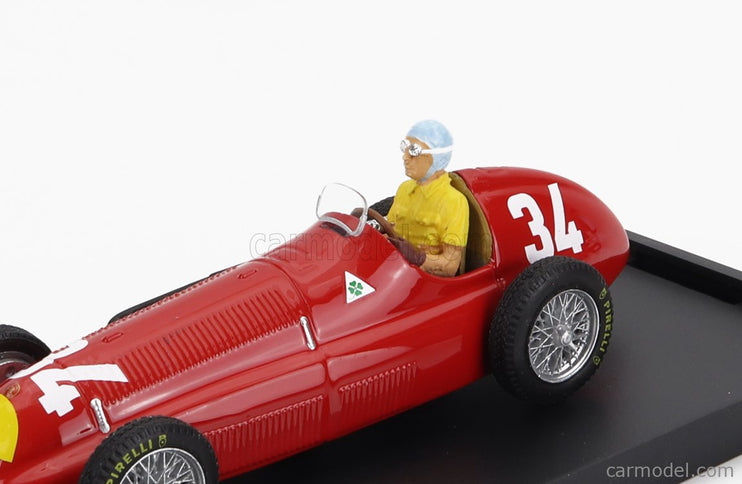 ALFA ROMEO F1 158 N°34 Víťaz Monaco GP 1950 Juan Manuel Fangio - With Driver Figúrka 1:43 Brumm červená