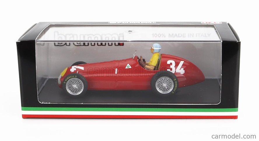 ALFA ROMEO F1 158 N°34 Víťaz Monaco GP 1950 Juan Manuel Fangio - With Driver Figúrka 1:43 Brumm červená