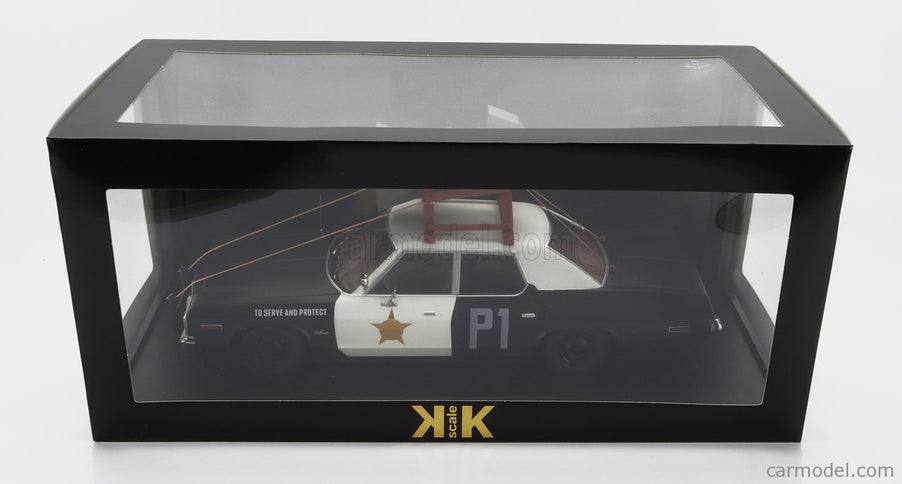 Dodge Monaco Bluesmobile 1974 - Look-A-Like - With The Horn ON The Roof 1:18 KK Scale čierna biela
