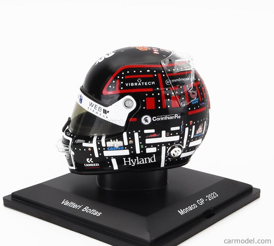 Stilo Helmet F1 Helma Alfa Romeo C43 Team Stake N°77 Monaco GP 2023 Valtteri Bottas 1:5 Spark Model čierna biela oranžová