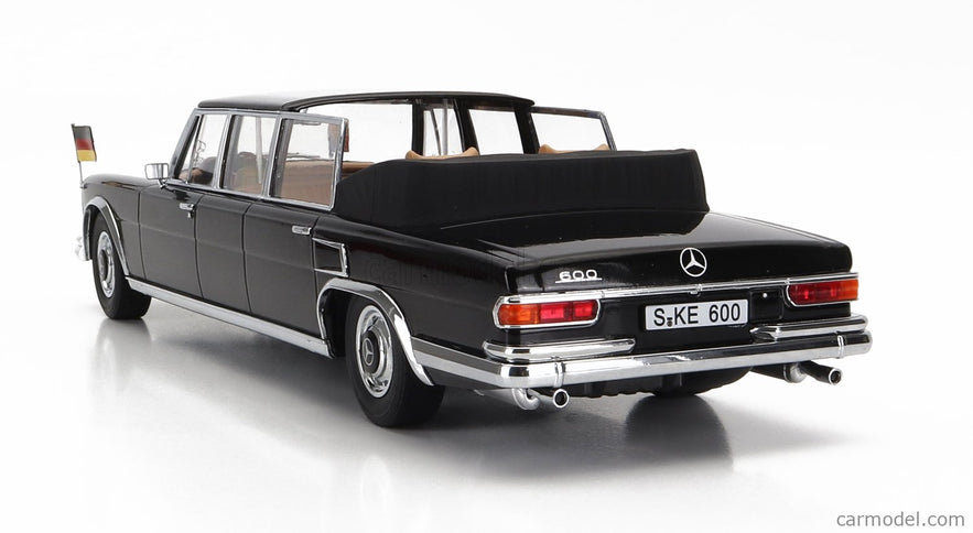 Mercedes Benz S-Class 600 Pullman (W100) Landaulet Semiconvertible Queen Elizabeth II - Kurt Georg Kiesinger 1965 1:18 KK Scale čierna