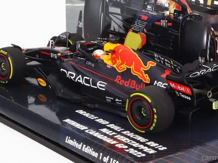 Red Bull F1 RB18 Team Oracle Red Bull Racing N°1 Víťaz Canadian GP Majster Sveta 2022 Max Verstappen 1:43 Minichamps matná modrá žltá červená