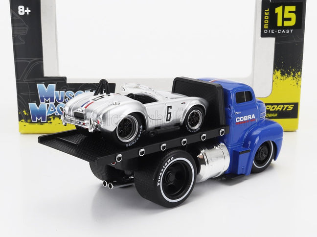 FORD USA | COE FLATBED TRUCK CAR TRANSPORTER 1965 WITH SHELBY COBRA N 6 CUSTOM 1964 | BLUE SILVER