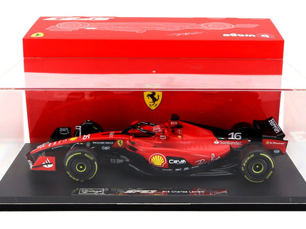 FERRARI | F1  SF-23 TEAM SCUDERIA FERRARI N 16 SEASON 2023 CHARLES LECLERC - CON VETRINA - WITH SHOWCASE - EXCLUSIVE CARMODEL | RED BLACK