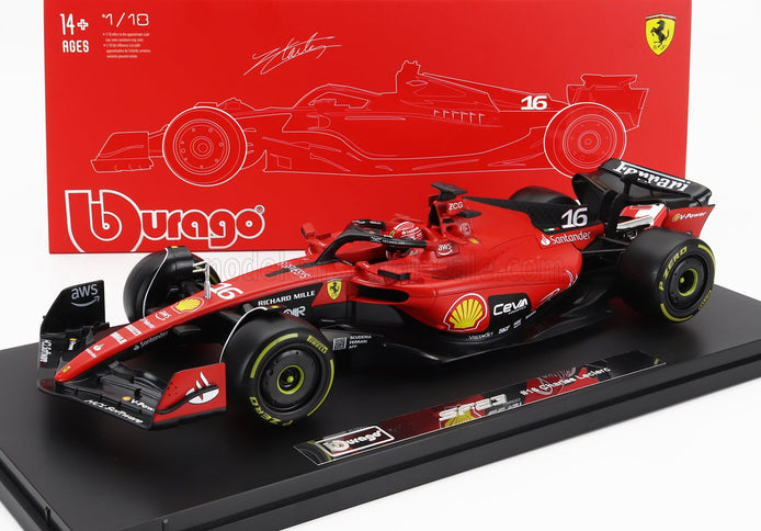 FERRARI | F1  SF-23 TEAM SCUDERIA FERRARI N 16 SEASON 2023 CHARLES LECLERC - CON VETRINA - WITH SHOWCASE - EXCLUSIVE CARMODEL | RED BLACK