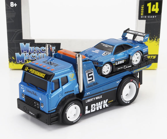TRUCK | JDM FLATBED TRUCK CAR TRANSPORTER WITH NISSAN SKYLINE GT-R CUSTOM 1999 | BLUE MET BLACK