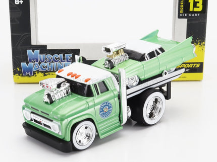 CHEVROLET | C-60 FLATBED CAR TRANSPORTER 1966 WITH CADILLAC CUSTOM 1961 | LIGHT GREEN MET