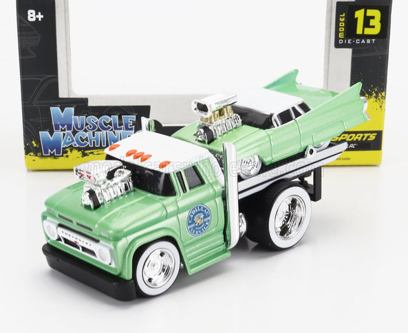 CHEVROLET | C-60 FLATBED CAR TRANSPORTER 1966 WITH CADILLAC CUSTOM 1961 | LIGHT GREEN MET
