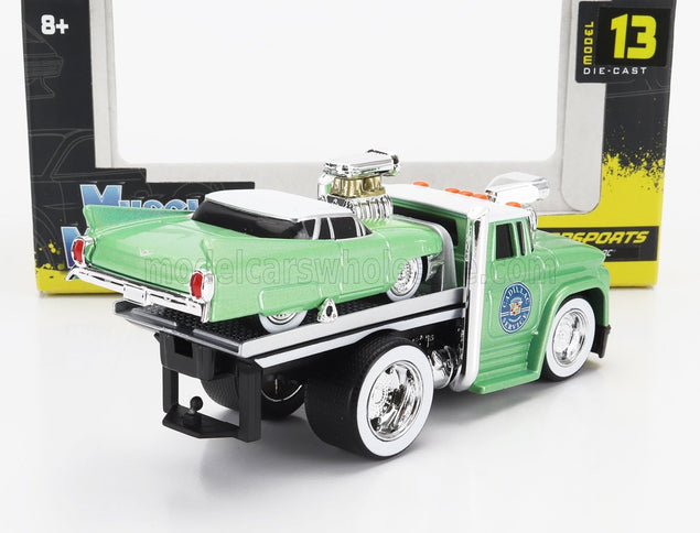 CHEVROLET | C-60 FLATBED CAR TRANSPORTER 1966 WITH CADILLAC CUSTOM 1961 | LIGHT GREEN MET