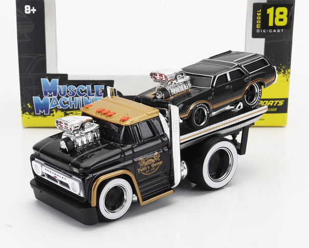 CHEVROLET | C-60 FLATBED CAR TRANSPORTER 1966 WITH OLDSMOBILE VISTA CRUISER CUSTOM 1970 | BLACK GOLD