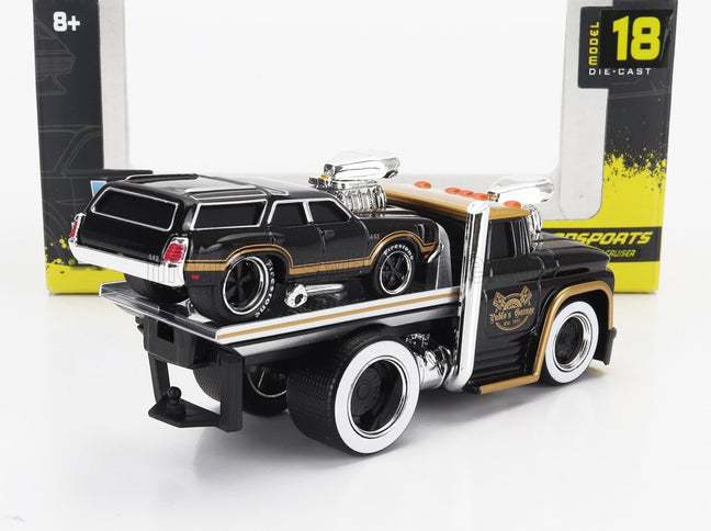 CHEVROLET | C-60 FLATBED CAR TRANSPORTER 1966 WITH OLDSMOBILE VISTA CRUISER CUSTOM 1970 | BLACK GOLD